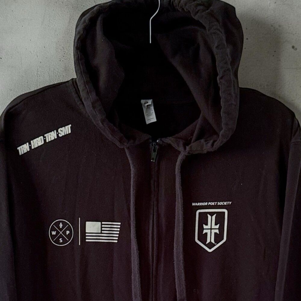 WPS Warrior Poet Society Black Full Zip Hoodie Sweatshirt Tee Shirt Sz L Large